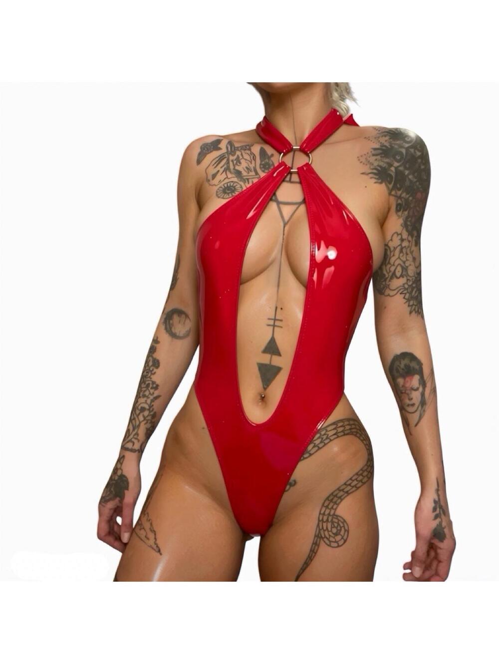 Vampirella Red Latex Sexy Stripper Halloween Thong One Piece